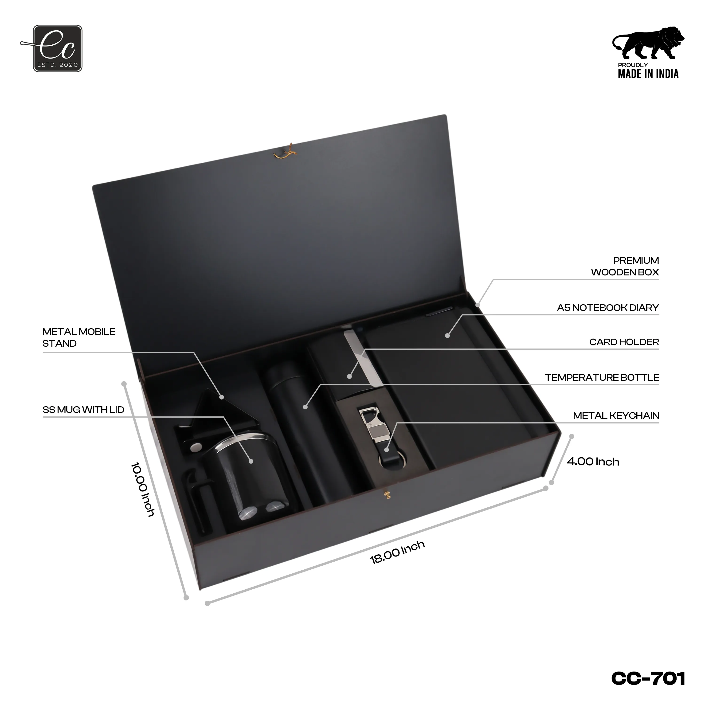 7 in 1 Corporate Gift Set includes Personalized Diary, Card Holder, Keychain, Pen, Mobile Stand, Stainless Steel Mug and Temperature Bottle
